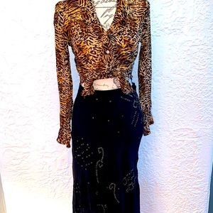 Beaded silk Asymmetrical 90s Skirt